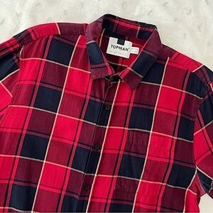 Topman Buffalo Check Plaid Button-down Shirt-Red Black White-Men Size Large